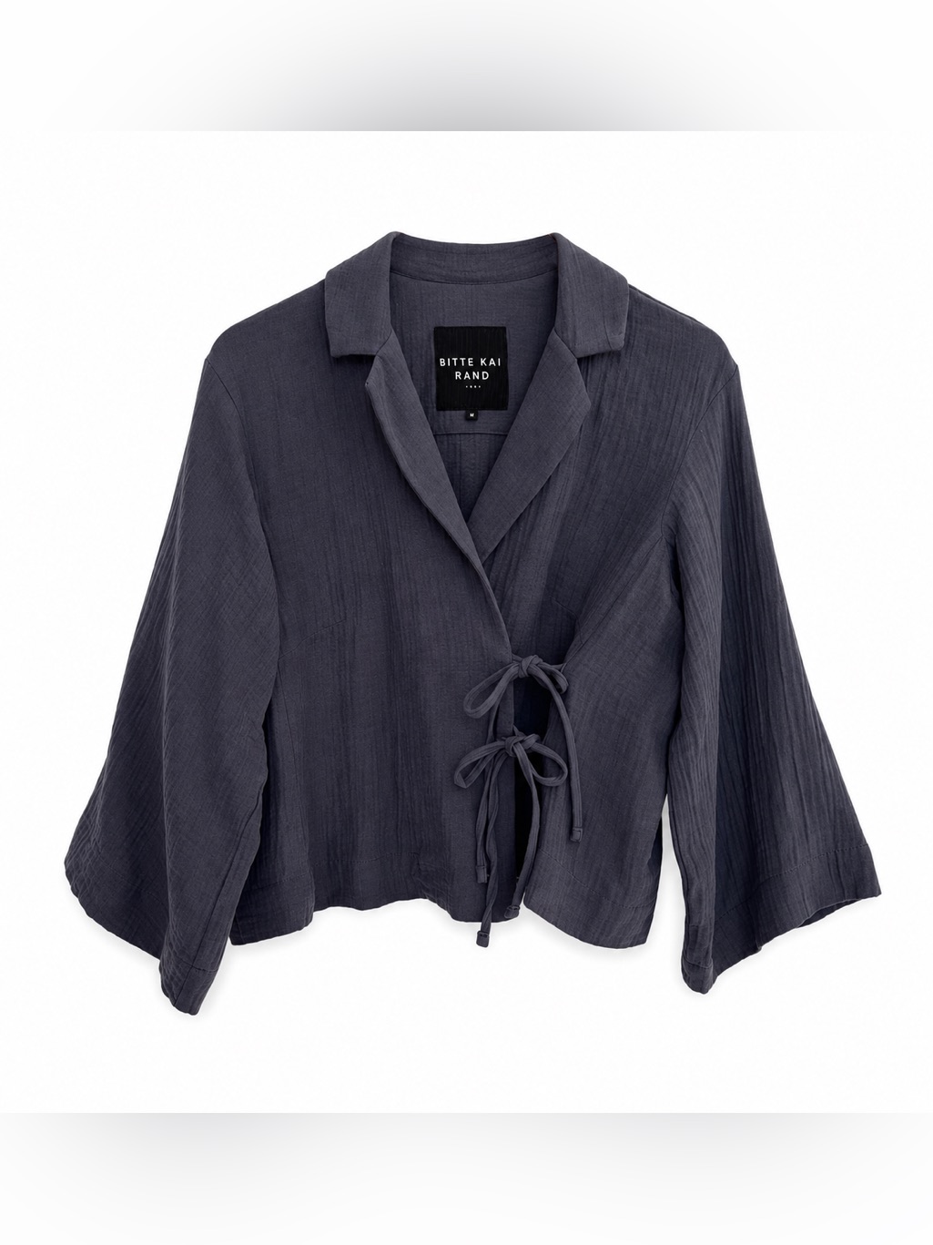 Bitte Kai Rand Double Weave Short Jacket Medium Gray Gauzy Asymmetrical Tie